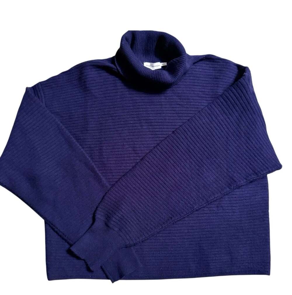 Good American Ribbed Turtleneck Sweater Size Small Blue Navy